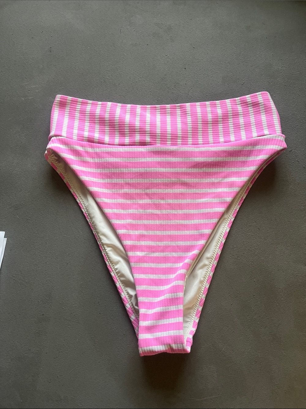 aerie Pink and White Striped High-Waist Swim Bottom